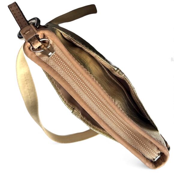 COACH 50168E Metallic Gold Swing Pack East Tan Leather Trim Crossbody Purse - Picture 6 of 10